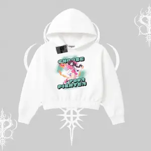 Kapşonlu Crop Sweatshirt Oversize  Anime Kız Desenli Japon Stil