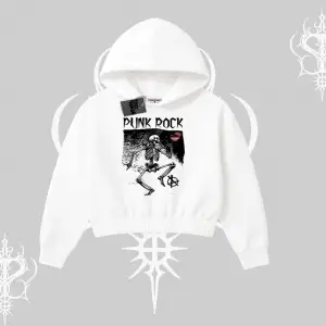 Kapşonlu Crop Sweatshirt Punk Rock Chaos Skeleton Riot