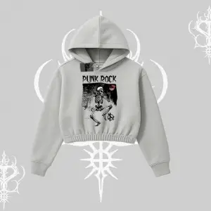 Kapşonlu Crop Sweatshirt Punk Rock Chaos Skeleton Riot