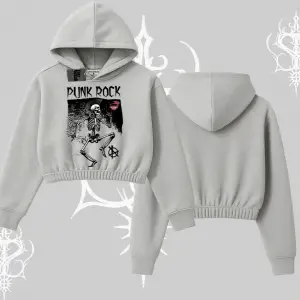 Kapşonlu Crop Sweatshirt Punk Rock Chaos Skeleton Riot