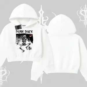 Kapşonlu Crop Sweatshirt Punk Rock Chaos Skeleton Riot