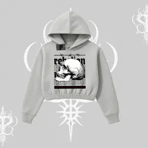 Kapşonlu Crop Sweatshirt Rebellion Skull Underground Street Legacy
