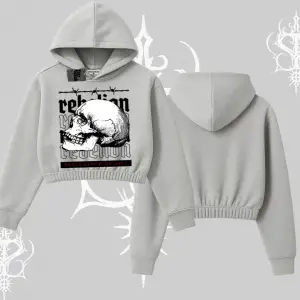 Kapşonlu Crop Sweatshirt Rebellion Skull Underground Street Legacy