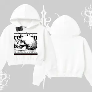 Kapşonlu Crop Sweatshirt Rebellion Skull Underground Street Legacy