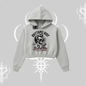 Kapşonlu Crop Sweatshirt Rhythms Riot Vintage Rockabilly Skull Street Aesthetic