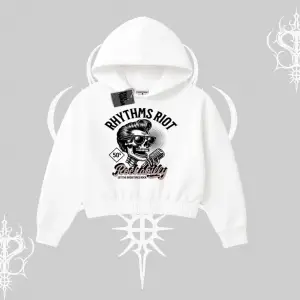 Kapşonlu Crop Sweatshirt Rhythms Riot Vintage Rockabilly Skull Street Aesthetic