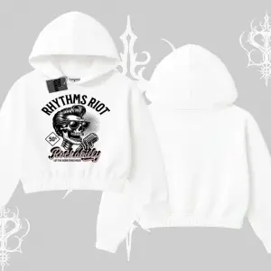 Kapşonlu Crop Sweatshirt Rhythms Riot Vintage Rockabilly Skull Street Aesthetic