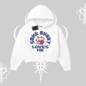 Kapşonlu Crop Sweatshirt Sevimli Tavşan Some Bunny Loves Me Baskılı
