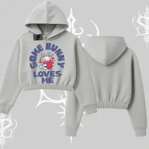Kapşonlu Crop Sweatshirt Sevimli Tavşan Some Bunny Loves Me Baskılı