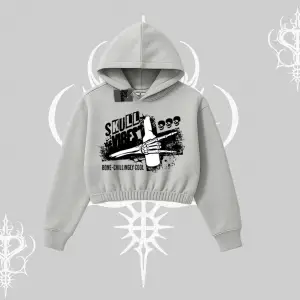 Kapşonlu Crop Sweatshirt Skull Impact Bone Chilling Street Icon