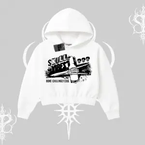 Kapşonlu Crop Sweatshirt Skull Impact Bone Chilling Street Icon