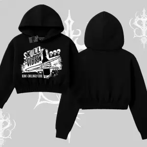 Kapşonlu Crop Sweatshirt Skull Impact Bone Chilling Street Icon