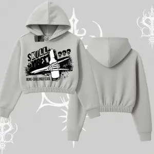 Kapşonlu Crop Sweatshirt Skull Impact Bone Chilling Street Icon
