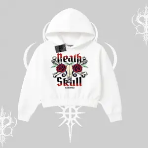 Kapşonlu Crop Sweatshirt Skull & Roses Vintage West Coast Rebellion