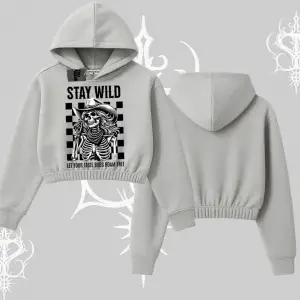 Kapşonlu Crop Sweatshirt Stay Wild Rock Spirit Urban Riot