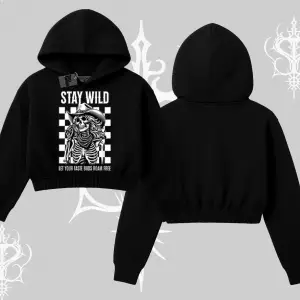 Kapşonlu Crop Sweatshirt Stay Wild Rock Spirit Urban Riot