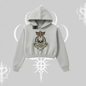 Kapşonlu Crop Sweatshirt Sword Knight Skull Impossible Street Creed