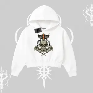 Kapşonlu Crop Sweatshirt Sword Knight Skull Impossible Street Creed