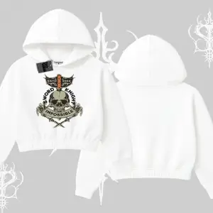 Kapşonlu Crop Sweatshirt Sword Knight Skull Impossible Street Creed