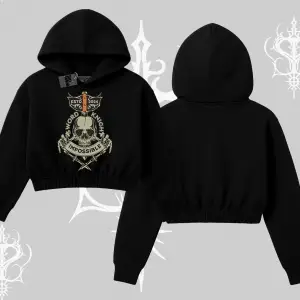 Kapşonlu Crop Sweatshirt Sword Knight Skull Impossible Street Creed