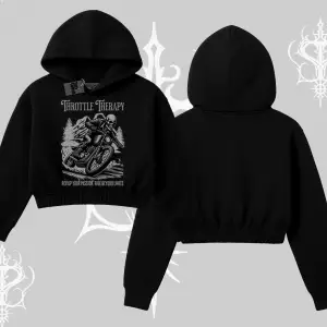 Kapşonlu Crop Sweatshirt Throttle Therapy No Brakes Just Freedom