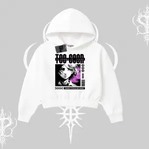 Kapşonlu Crop Sweatshirt Too Good Anime Girl Grafik Baskılı