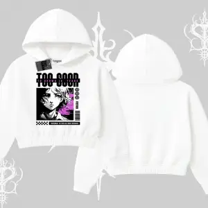 Kapşonlu Crop Sweatshirt Too Good Anime Girl Grafik Baskılı