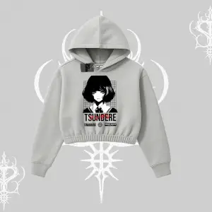 Kapşonlu Crop Sweatshirt Tsundere Anime Japanese Style Baskılı