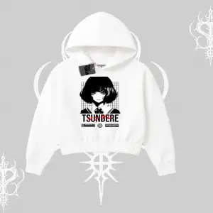 Kapşonlu Crop Sweatshirt Tsundere Anime Japanese Style Baskılı