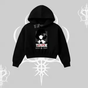 Kapşonlu Crop Sweatshirt Tsundere Anime Japanese Style Baskılı