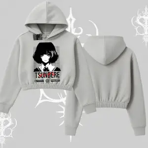Kapşonlu Crop Sweatshirt Tsundere Anime Japanese Style Baskılı