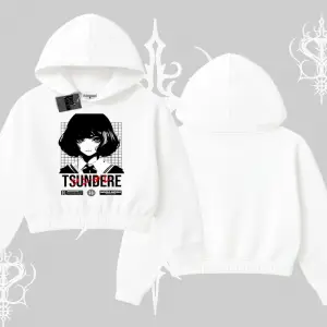 Kapşonlu Crop Sweatshirt Tsundere Anime Japanese Style Baskılı