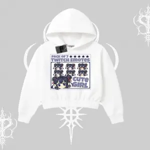 Kapşonlu Crop Sweatshirt Twitch Emotes Cute Girl Anime Expression