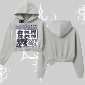 Kapşonlu Crop Sweatshirt Twitch Emotes Cute Girl Anime Expression