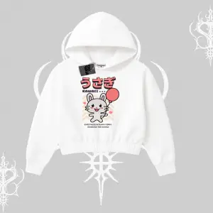 Kapşonlu Crop Sweatshirt Usagi Kawaii Cute Heart Energy