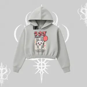 Kapşonlu Crop Sweatshirt Usagi Kawaii Cute Heart Energy