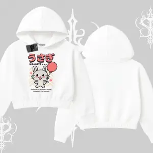 Kapşonlu Crop Sweatshirt Usagi Kawaii Cute Heart Energy