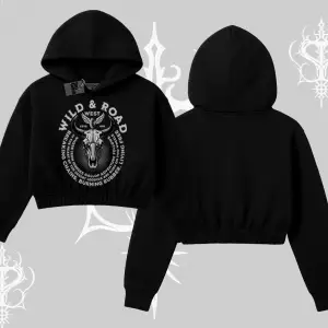 Kapşonlu Crop Sweatshirt Wild & Road Western Skull Biker Street Culture