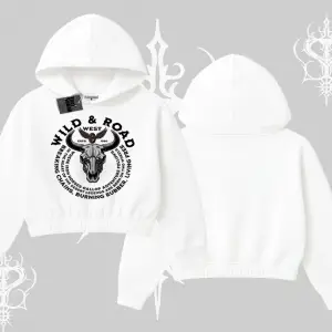 Kapşonlu Crop Sweatshirt Wild & Road Western Skull Biker Street Culture