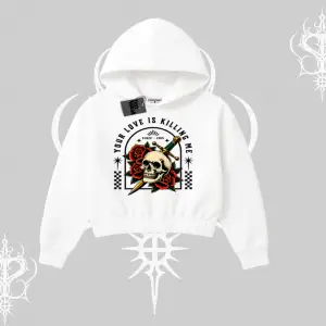 Kapşonlu Crop Sweatshirt Your Love Is Killing Me Dead Romance