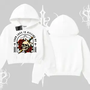 Kapşonlu Crop Sweatshirt Your Love Is Killing Me Dead Romance