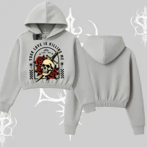 Kapşonlu Crop Sweatshirt Your Love Is Killing Me Dead Romance