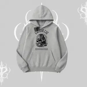 Kapşonlu Sweatshirt Caffeine Cat Kahve Temalı Kedi Baskılı