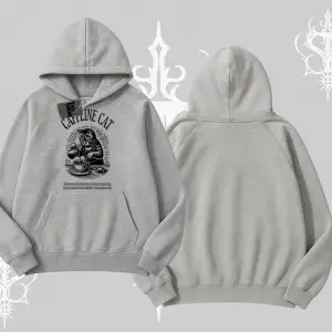 Kapşonlu Sweatshirt Caffeine Cat Kahve Temalı Kedi Baskılı