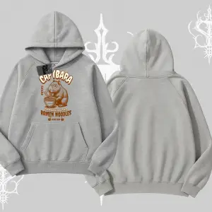 Kapşonlu Sweatshirt Cute Capybara Enjoying Ramen Noodles Artwork