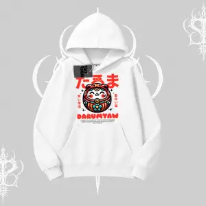 Kapşonlu Sweatshirt Daruma Kedi Anime Baskılı