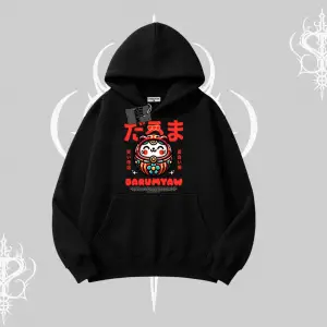 Kapşonlu Sweatshirt Daruma Kedi Anime Baskılı