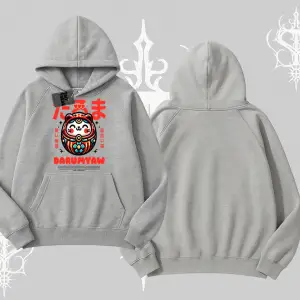 Kapşonlu Sweatshirt Daruma Kedi Anime Baskılı