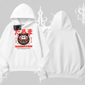 Kapşonlu Sweatshirt Daruma Kedi Anime Baskılı