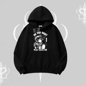Kapşonlu Sweatshirt Do You Want Play With Me Anime Kız Baskılı